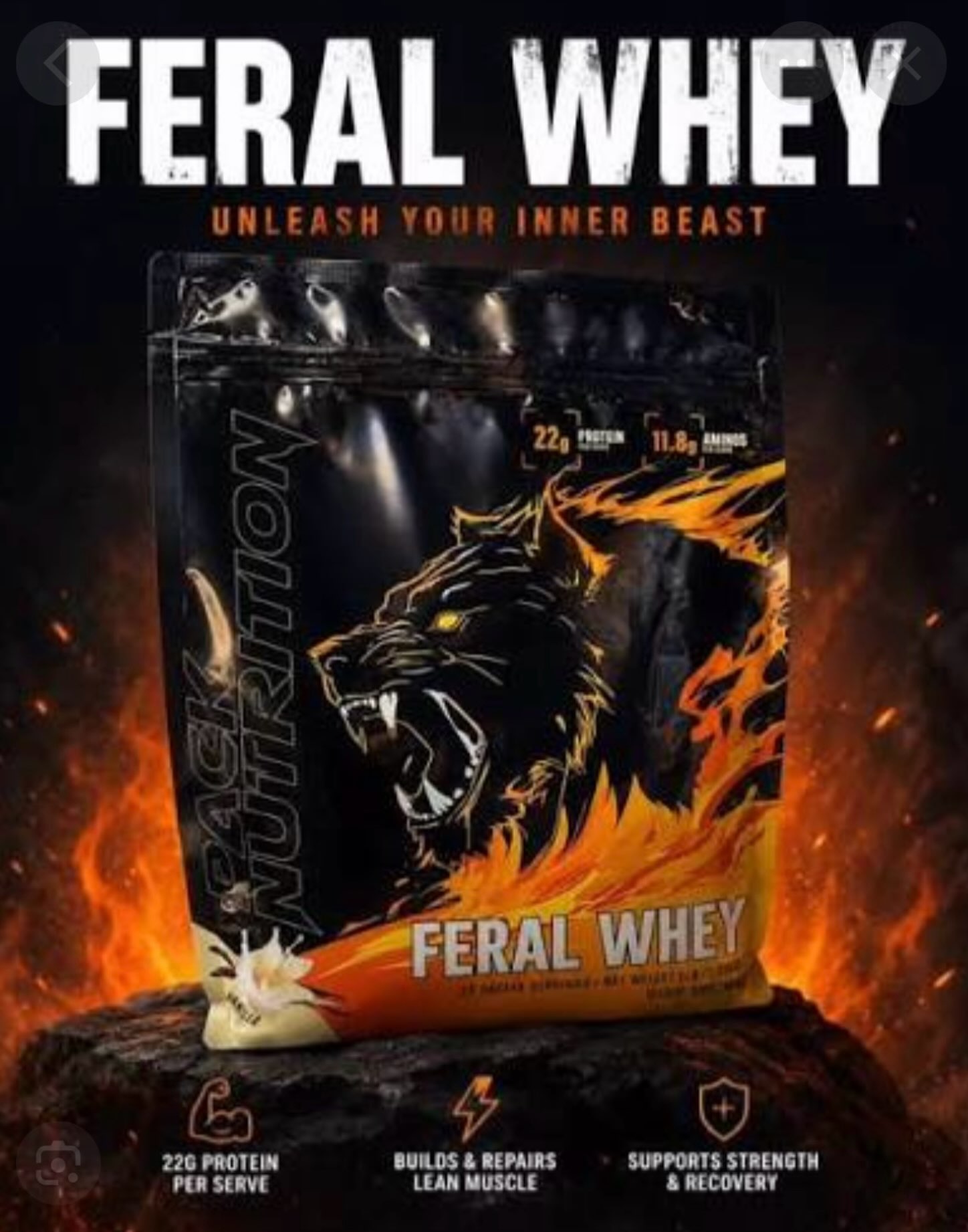 Unleash your inner beast ????????

Pack Nutrition Feral Whey Protein 5lb is form