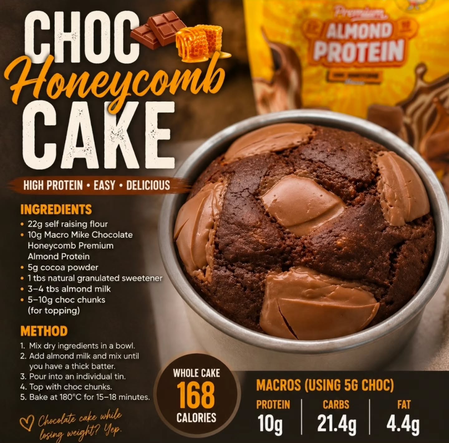 ???????? CHOC HONEYCOMB PROTEIN CAKE ????????

Chocolate cake for 168 calories? 
