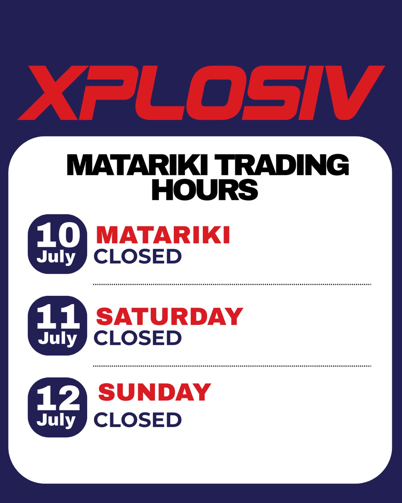 MATARIKI WE ARE CLOSED ????

We will be open for usual trading hours from Monday